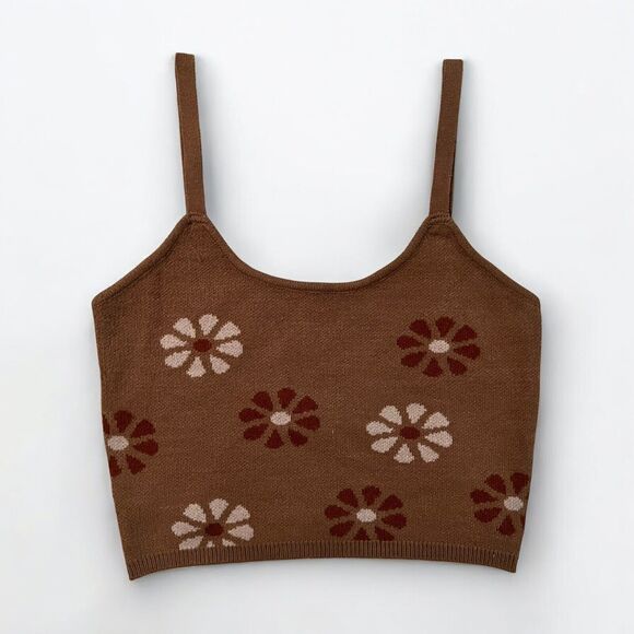 Altar'd State Tops - NEW Altar'd State Retro Daisy Brown Tan Knit Strappy Crop Top Size Medium